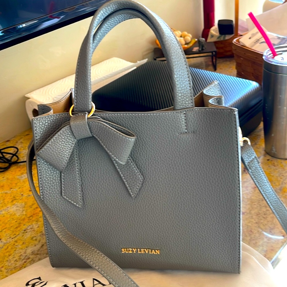 Suzy Levian ~Pebbled Faux Leather Satchel with Bow